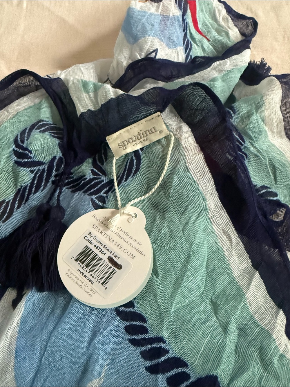 Spartina 449 Aqua, Navy & Mint Rope-Print Lightweight Scarf